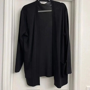 Misook Open Front Silky Sleek Cardigan Casual Minimalist Classic Black Sz L